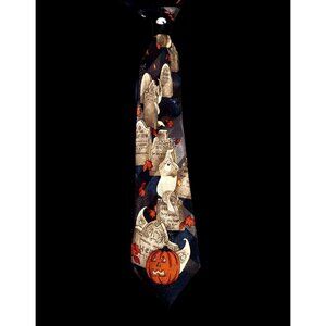 Gianfranco Silk Halloween Ghost Pumpkin Novelty Print Mens Tie